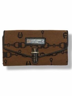 Etienne Aigner Vintage Horsebit Logo Checkbook Wallet Brown